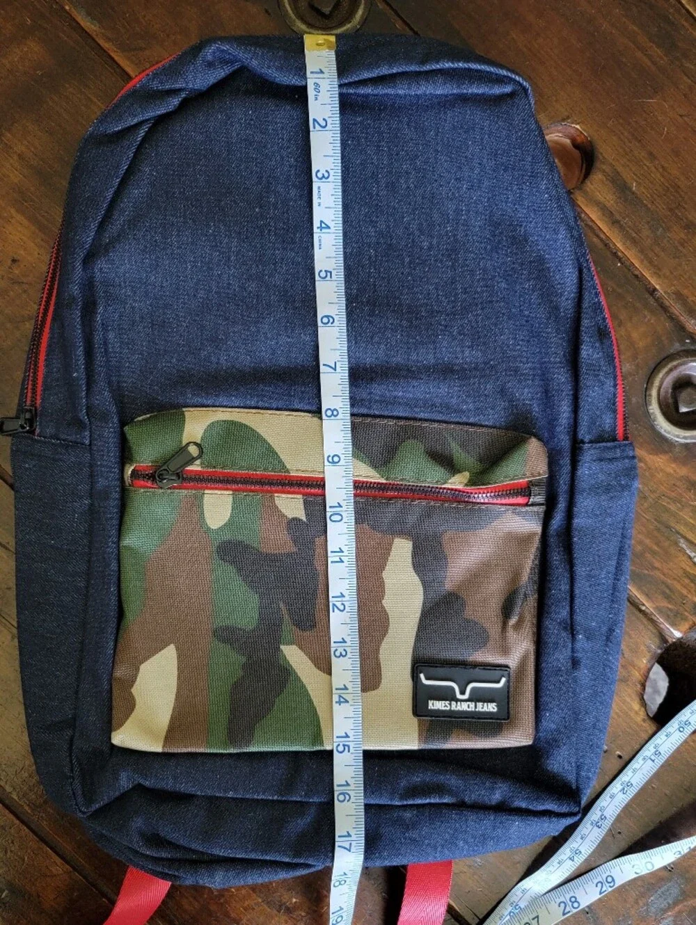 NWOT Kimes Ranch Jeans Denim & Camouflage Backpack with Red Accents